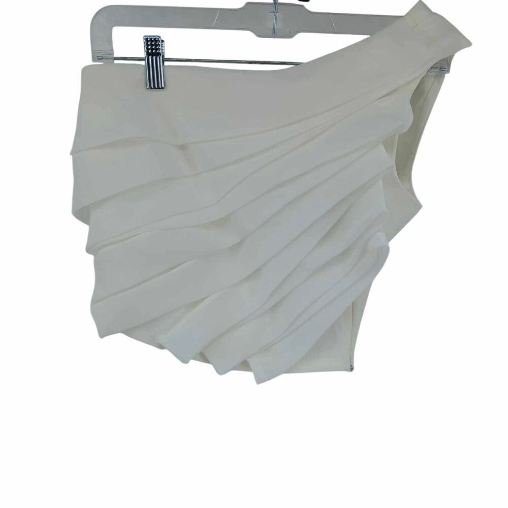 one-shoulder pleated white crop